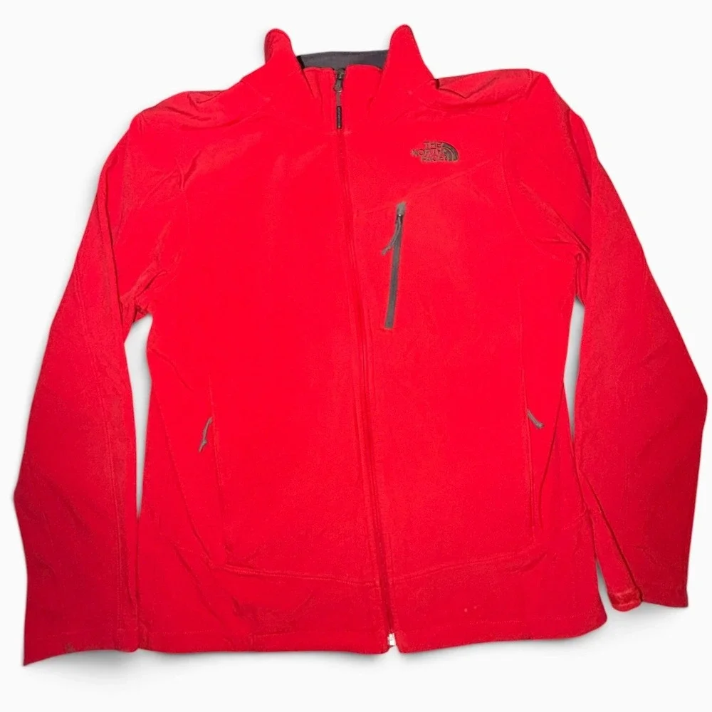 The North Face Mens WindWall Softshell Jacket Red Full Zip Grid Fleece Large